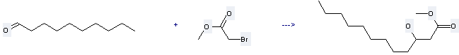 preparation of Dodecanoic acid,3-hydroxy- can be prepared by bromoacetic acid methyl ester and decanal